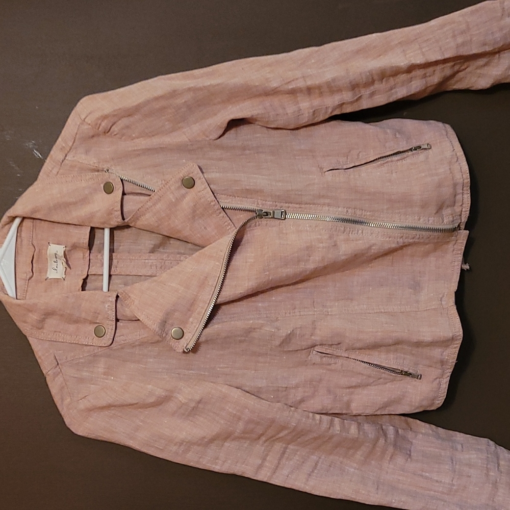 LOU & GREY Dusty Pale Pink Linen Cropped Lightweight Moto Jacket